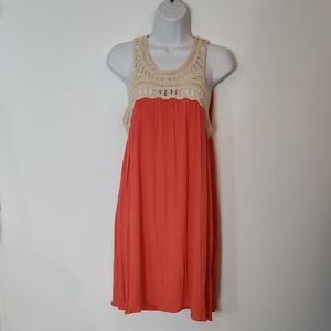 Coral Sleeveless Dress with Crochet Detail Sz.Med.sun-dress Lined,beach,vacation